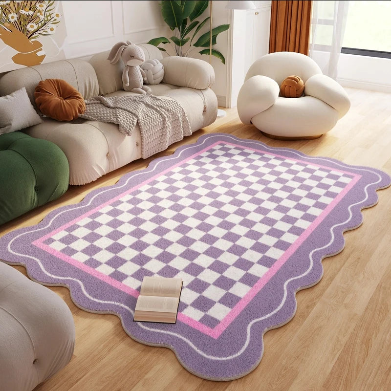 Soft Plaid Plush Rug for Children’s Bedroom – Cozy Fluffy Carpet for Playroom & Home Decor