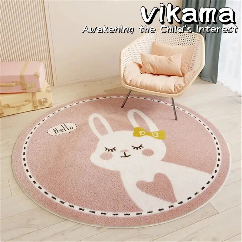 VIKAMA Cartoon Animal Round Rug – Soft, Cozy & Anti-Slip Carpet for Kids’ Rooms