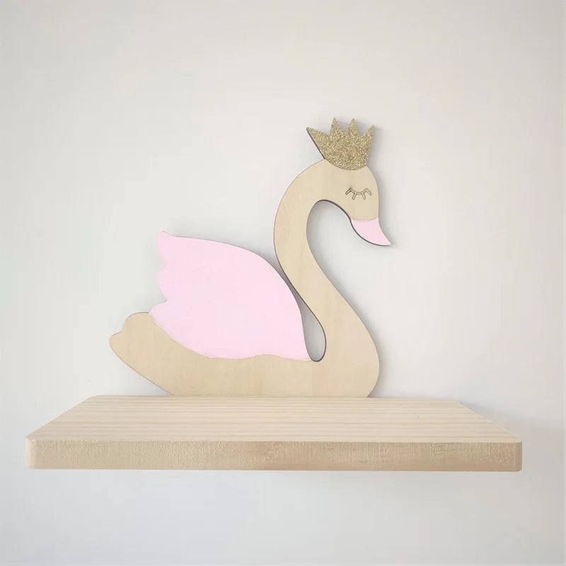 Nordic Wooden Wall Shelf for Kids – Cute Rabbit & Bear Storage Rack for Baby & Children’s Rooms