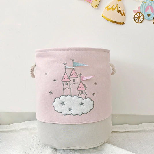 Large Pink Foldable Toy & Laundry Basket – Cute Cartoon Castle Storage for Kids’ Room & Nursery