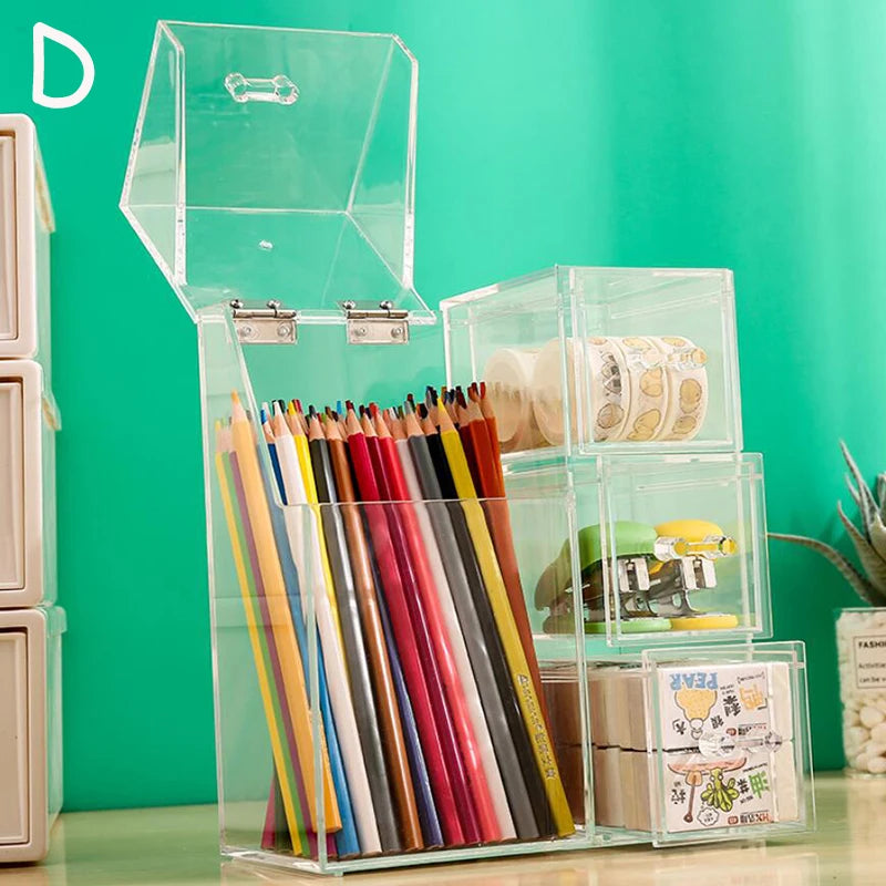 Clear Acrylic Pen & Pencil Holder with Lid – Kids’ Room Desk Organizer