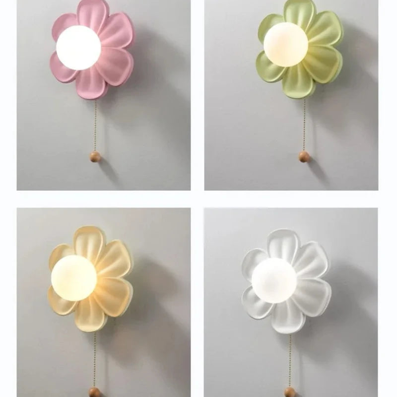 Modern Resin Flower Wall Lamp – LED Bedside Light for Kids’ Bedroom & Study