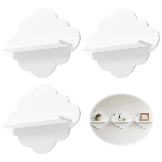 3-Piece Cloud Floating Wall Shelves for Kids’ Room – Toy & Book Organizer