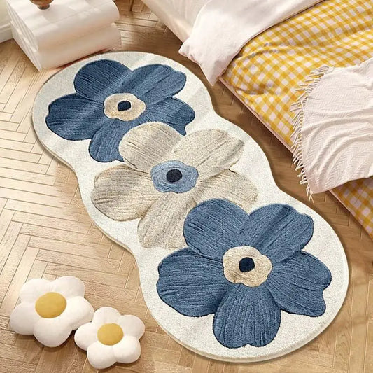 VIKAMA Plush Nordic Floral Area Rug – Soft Blue & Beige Decorative Carpet for Girls’ Bedroom