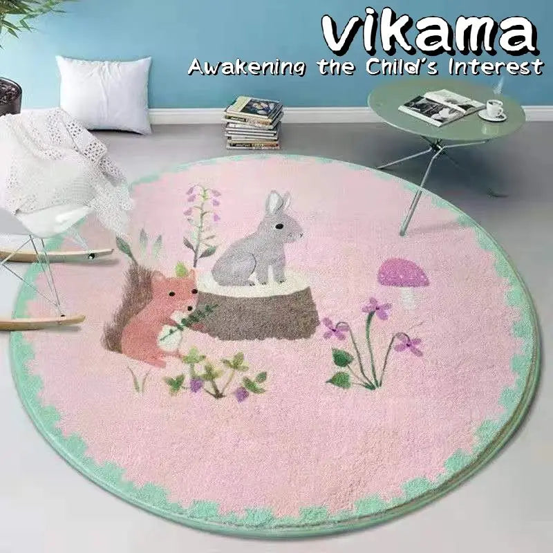 VIKAMA Cartoon Animal Round Rug – Soft, Cozy & Anti-Slip Carpet for Kids’ Rooms