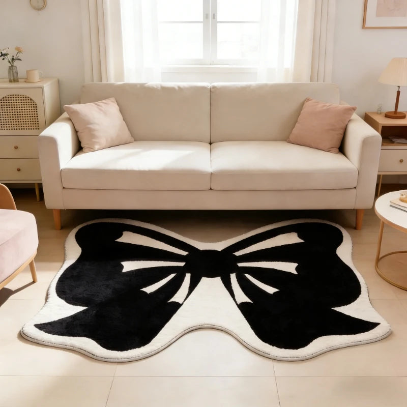 Girly Pink Bow Fluffy Rug – Soft Plush Bedside Carpet for Kids’ Rooms