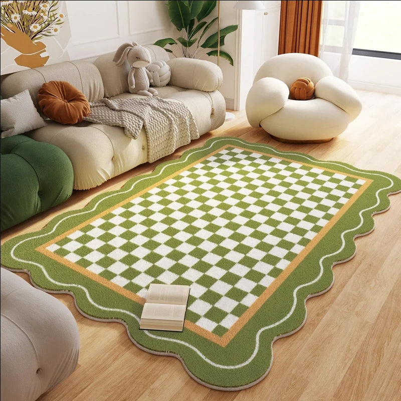 Soft Plaid Plush Rug for Children’s Bedroom – Cozy Fluffy Carpet for Playroom & Home Decor