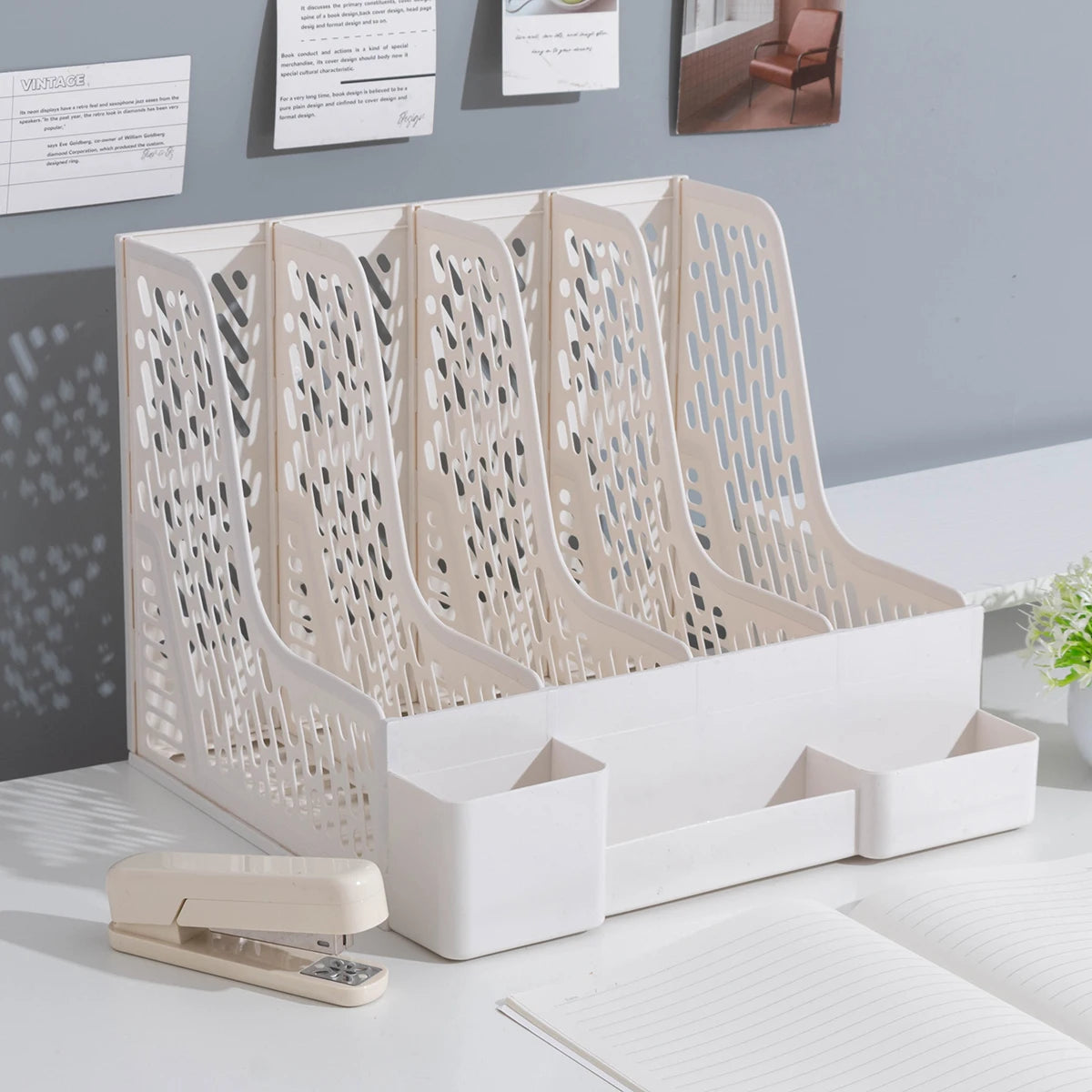 4-Compartment Desktop File & Pen Organizer – Kids’ Room Storage for Books & School Supplie