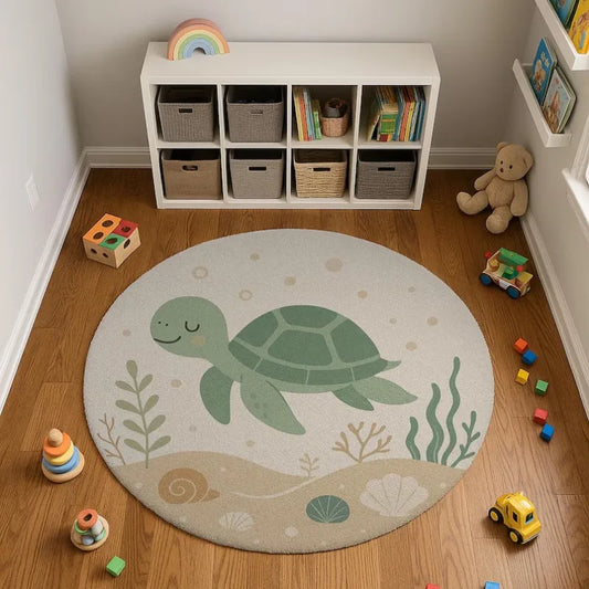 Cartoon Round Flannel Rug – Soft, Comfortable, and Non-Slip Floor Mat for Kids’ Bedroom or Playroom