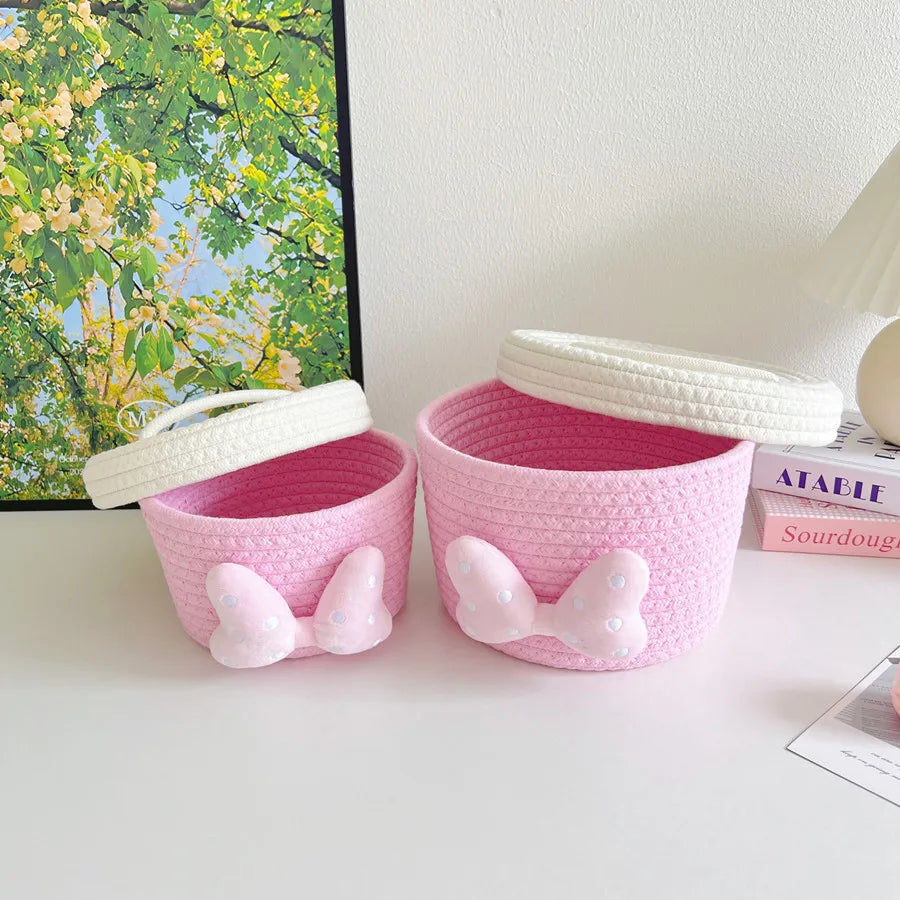 Woven Cotton Rope Storage Bin – Fun Cartoon Design for Kids’ Room, Toys, and Daily Essentials