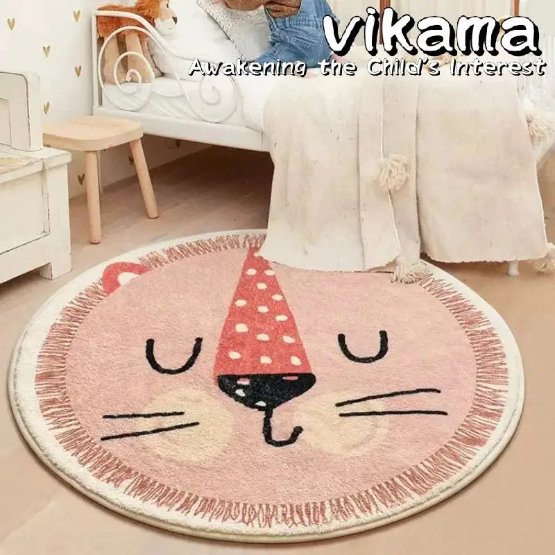 VIKAMA Cartoon Animal Round Rug – Soft, Cozy & Anti-Slip Carpet for Kids’ Rooms