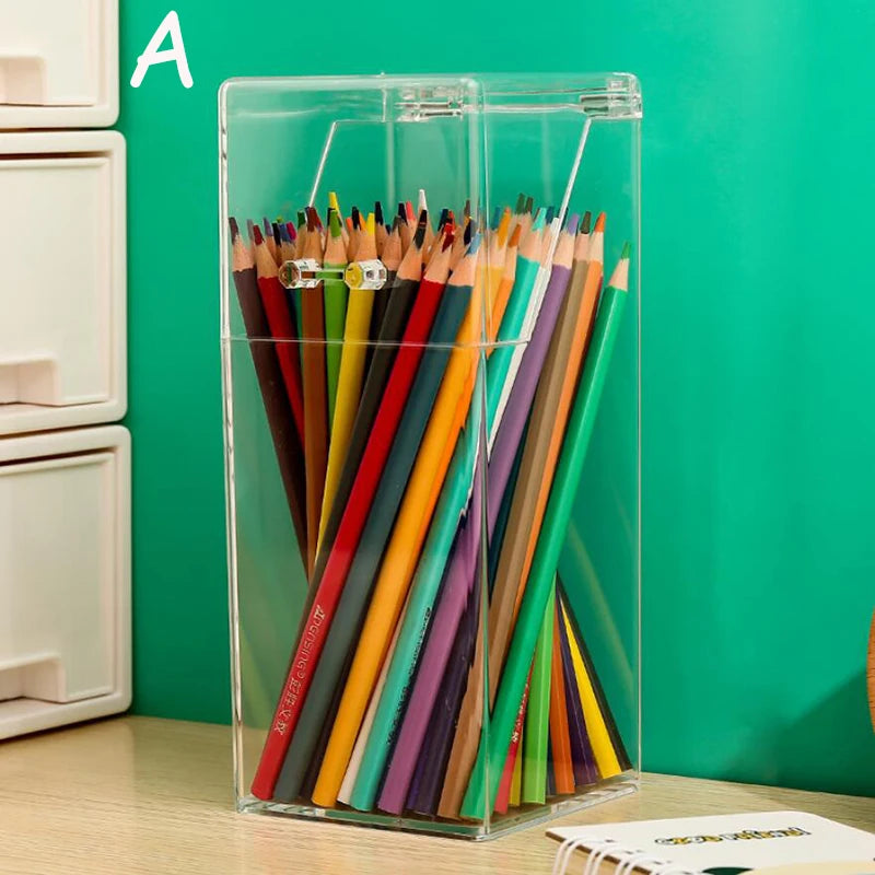 Clear Acrylic Pen & Pencil Holder with Lid – Kids’ Room Desk Organizer