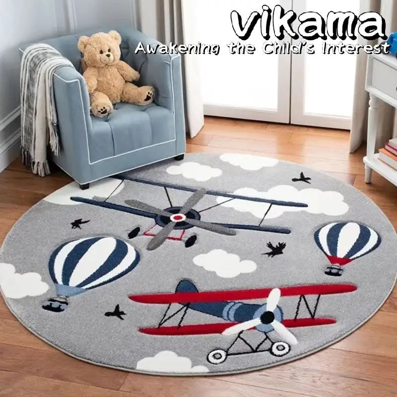 VIKAMA Cartoon Animal Round Rug – Soft, Cozy & Anti-Slip Carpet for Kids’ Rooms