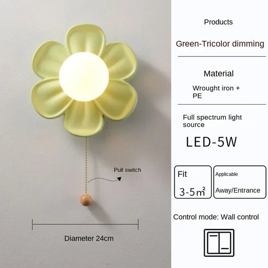 Modern Resin Flower Wall Lamp – LED Bedside Light for Kids’ Bedroom & Study