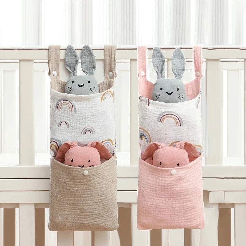 Baby Crib Hanging Organizer – Cotton Storage Bag for Diapers, Toys & Nursery Essentials