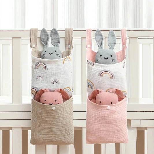 Baby Crib Hanging Organizer – Cotton Storage Bag for Diapers, Toys & Nursery Essentials