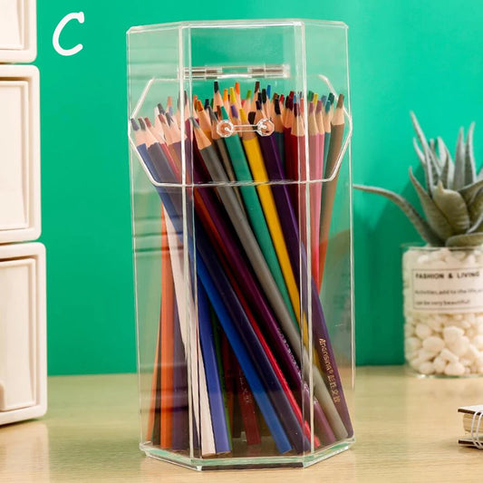 Clear Acrylic Pen & Pencil Holder with Lid – Kids’ Room Desk Organizer