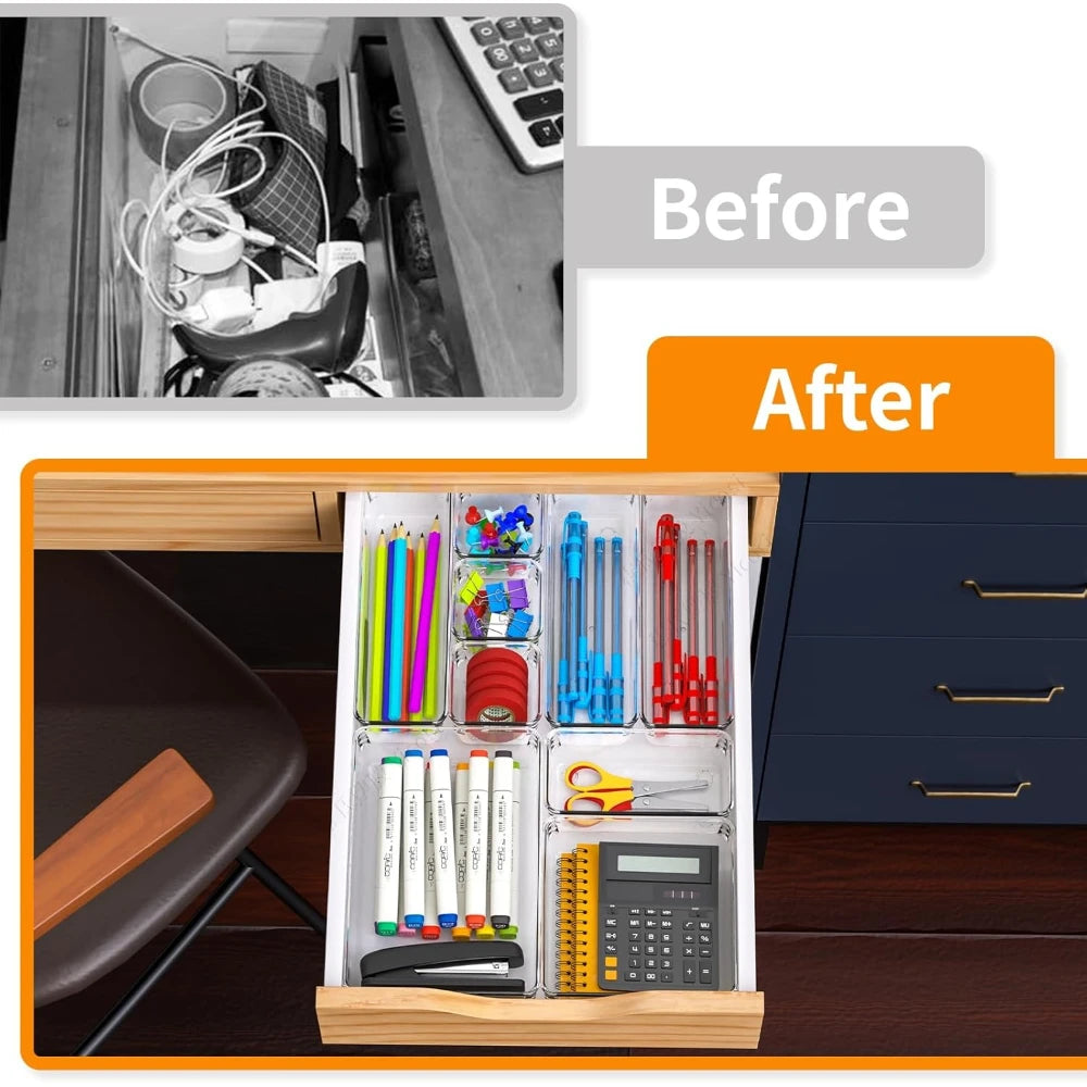 7-Piece Clear Drawer Organizer Set – Kids’ Room Storage for Stationery & Small Items