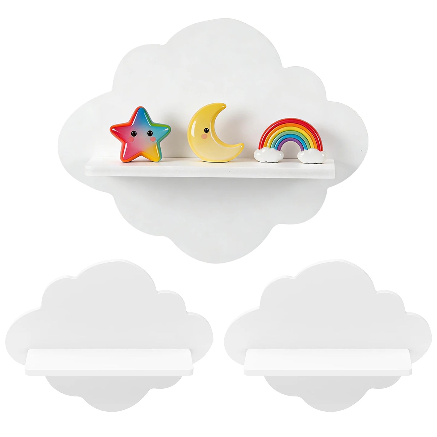 3-Piece Cloud Floating Wall Shelves for Kids’ Room – Toy & Book Organizer