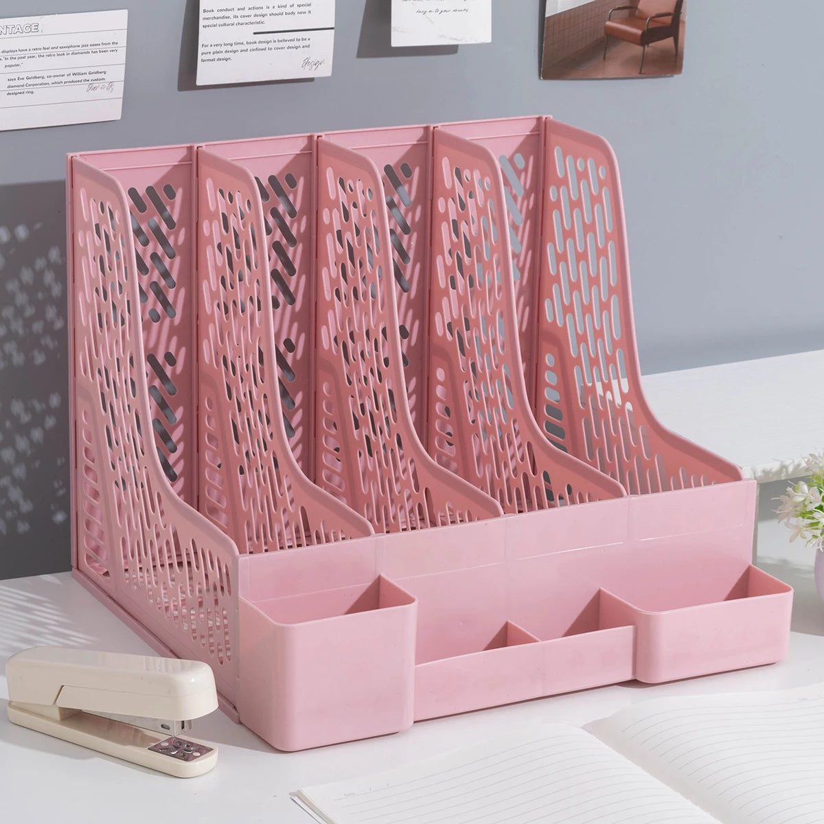 4-Compartment Desktop File & Pen Organizer – Kids’ Room Storage for Books & School Supplie