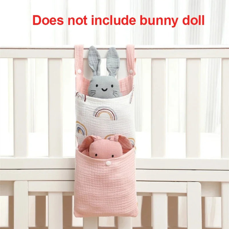 Baby Crib Hanging Organizer – Cotton Storage Bag for Diapers, Toys & Nursery Essentials