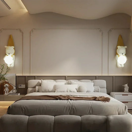 Little Bear Cream LED Wall Lamp – Kids’ Bedroom Bedside Night Light