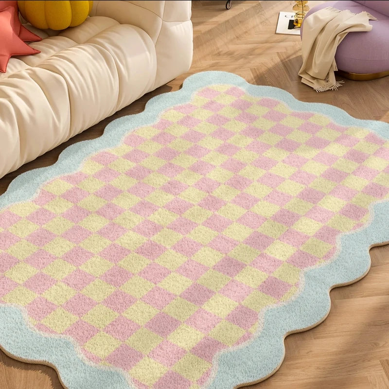 Soft Plaid Plush Rug for Children’s Bedroom – Cozy Fluffy Carpet for Playroom & Home Decor