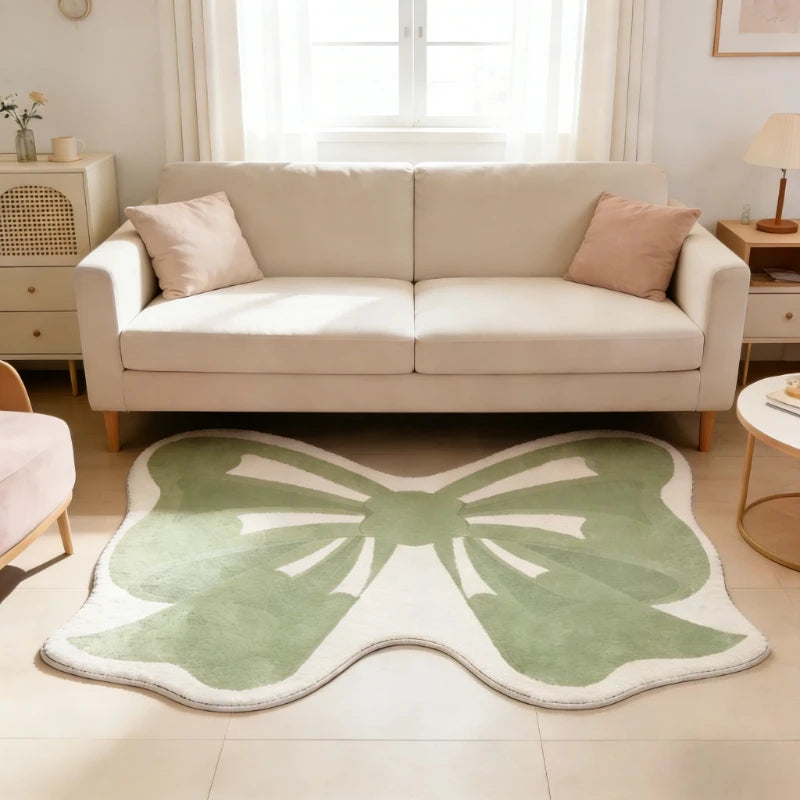 Girly Pink Bow Fluffy Rug – Soft Plush Bedside Carpet for Kids’ Rooms