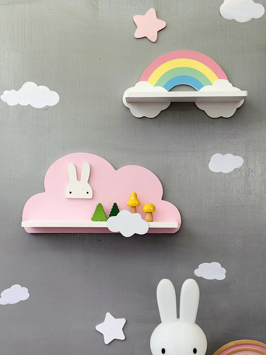 Cloud Wall-Mounted Kids Bookshelf – Wooden Toy & Book Display Shelf for Children’s Room